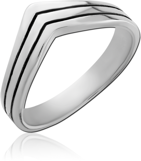 316L SURGICAL STEEL RING V CHEVRON BAND WITH DOUBLE LINE GROOVES