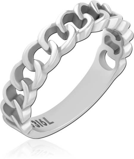316L SURGICAL STEEL RING CURB CHAIN LINK BAND OPENWORK DESIGN POLISHED