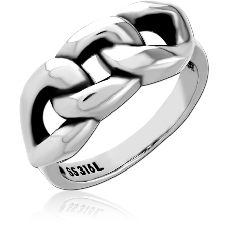 316L SURGICAL STEEL RING INTERLOCKING HEART LINK BAND POLISHED DESIGN FINISH