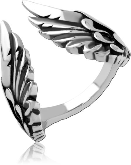 316L SURGICAL STEEL RING OPEN TWIN WING FEATHERS WRAP DESIGN