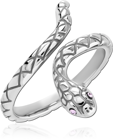 316L SURGICAL STEEL RING WRAPAROUND SNAKE WITH PINK GEM EYES