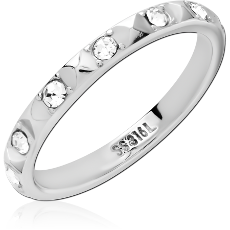 316L SURGICAL STEEL RING SCALLOPED BAND ROUND GEM ACCENTS ALL AROUND