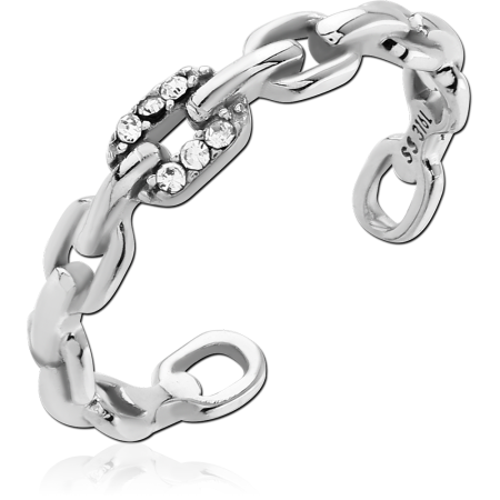 316L SURGICAL STEEL RING OPEN CHAIN LINK BAND SINGLE GEM LINK