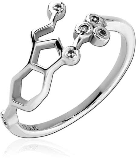 316L SURGICAL STEEL RING MOLECULAR OUTLINE OPENWORK DESIGN ROUND GEM ACCENTS