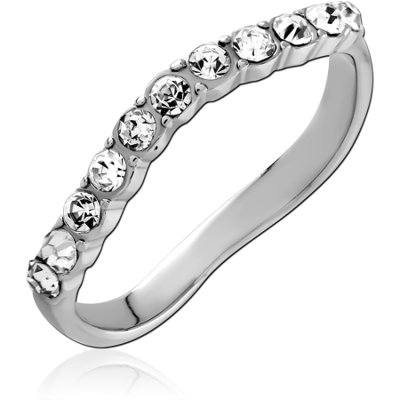 316L SURGICAL STEEL RING CURVED BAND CONTINUOUS ROUND GEM ROW ACCENTS