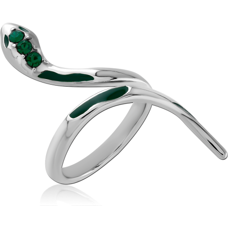 316L SURGICAL STEEL RING WRAPAROUND SNAKE DESIGN GREEN DETAIL AND GEM EYES