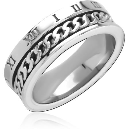316L SURGICAL STEEL RING CHAIN INLAY WITH ROMAN NUMERAL EDGES