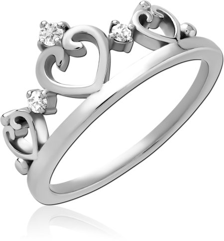 316L SURGICAL STEEL RING OPEN HEART CROWN WITH CLEAR GEMS