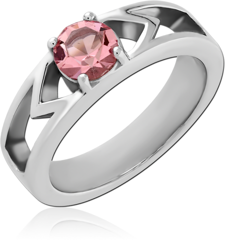 316L SURGICAL STEEL RING SPLIT SHANK V DETAIL WITH PINK GEM