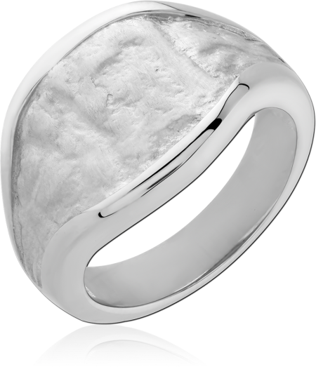 316L SURGICAL STEEL SIGNET RING TEXTURED TOP ASYMMETRICAL PANEL DESIGN
