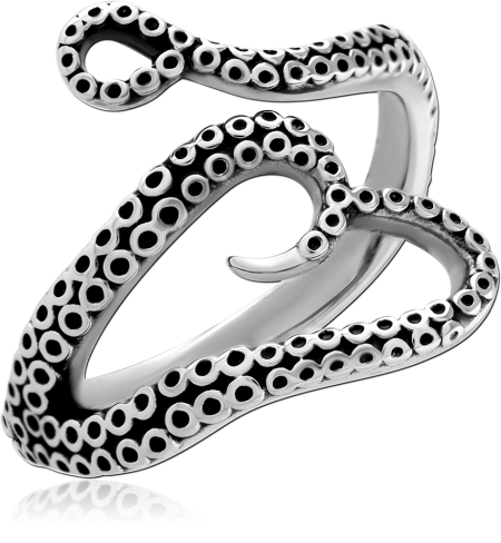 SURGICAL STEEL RING OCTOPUS TENTACLE HEART OPEN WRAP DESIGN BAND