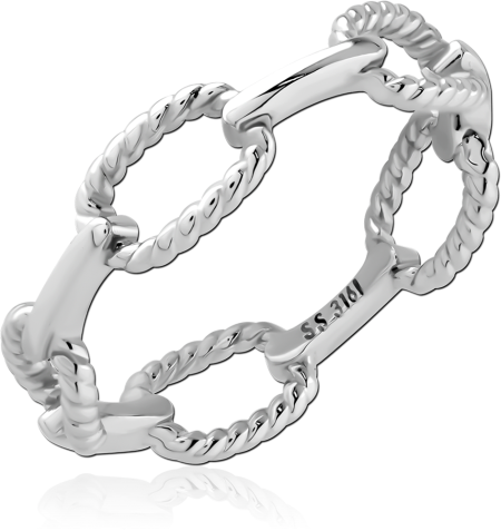 SURGICAL STEEL RING TWISTED ROPE OVAL CHAIN LINKS OPEN DESIGN