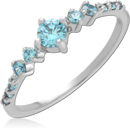 316L SURGICAL STEEL RING GRADUATED BLUE ROUND GEMS PRONG SET BAND