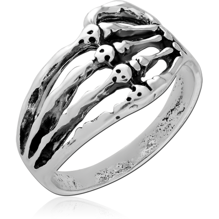 316L SURGICAL STEEL RING SKELETON HAND OPENWORK DESIGN WITH OXIDIZED DETAILING
