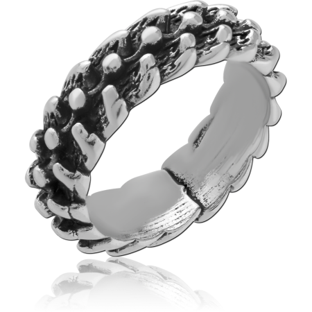 316L SURGICAL STEEL RING BRAIDED CHAIN DOT BAND TEXTURED OXIDIZED DETAIL