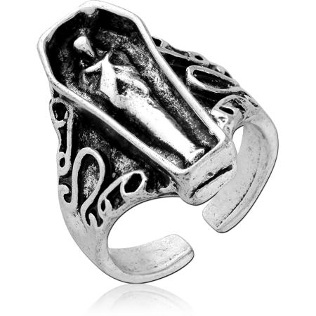 316L SURGICAL STEEL RING COFFIN RELIEF OPEN BAND GOTHIC OXIDIZED DETAIL