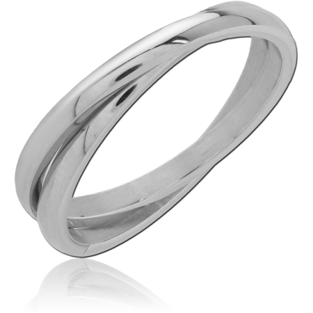316L SURGICAL STEEL RING CROSSOVER DOUBLE BAND MINIMALIST POLISHED FINISH