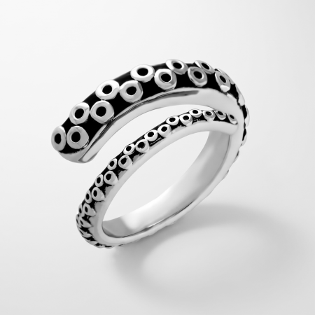 SURGICAL STEEL RING OCTOPUS TENTACLE DOUBLE WRAP OPEN BAND DESIGN