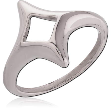 POLISHED OPEN DIAMOND CUTOUT RING ASYMMETRICAL CURVED BAND ABSTRACT DESIGN