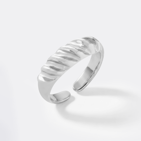 316L SURGICAL STEEL RING ADJUSTABLE POLISHED RIBBED TEXTURED BAND