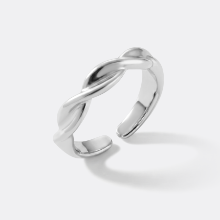 316L SURGICAL STEEL RING ADJUSTABLE POLISHED TWISTED BRAID BAND