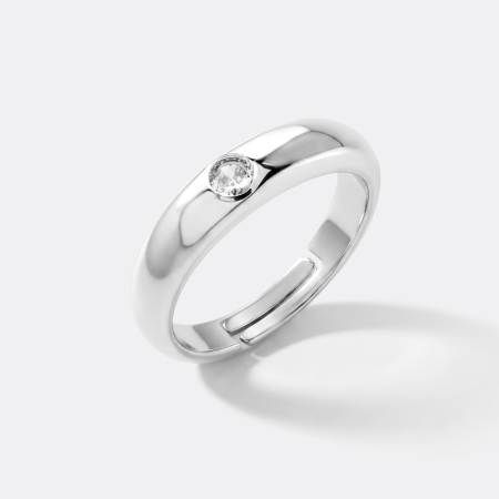 316L SURGICAL STEEL RING ADJUSTABLE BEZEL SET CLEAR ROUND GEM
