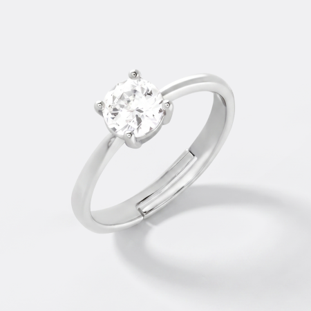 316L SURGICAL STEEL RING ADJUSTABLE PRONG SET SOLITAIRE CLEAR GEM
