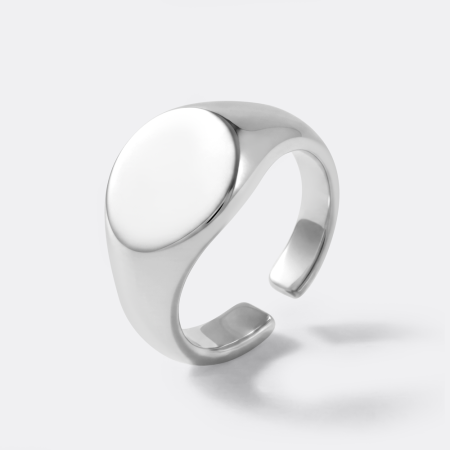 316L SURGICAL STEEL RING POLISHED ROUND SIGNET OPEN ADJUSTABLE BAND