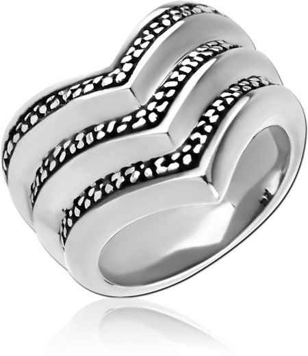 316L SURGICAL STEEL RING LAYERED CHEVRON BAND WITH OXIDIZED ACCENTS