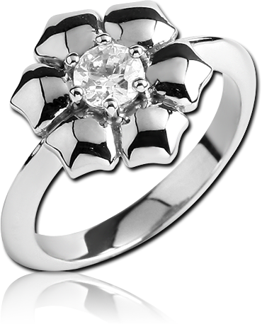 316L SURGICAL STEEL RING FLOWER PETAL WITH CENTER CLEAR GEM