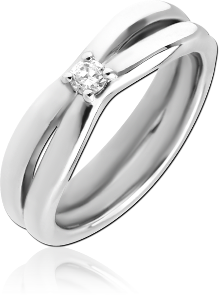 316L SURGICAL STEEL RING SPLIT SHANK BAND WITH SMALL CLEAR CENTER GEM PRONG SET