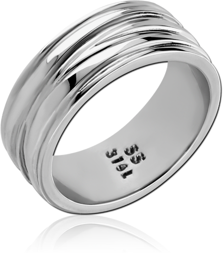 316L SURGICAL STEEL RING TRIPLE RAISED LINES POLISHED BAND DESIGN