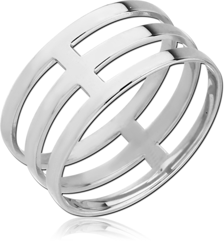 316L SURGICAL STEEL RING OPENWORK TRIPLE BAND GEOMETRIC CUTOUT