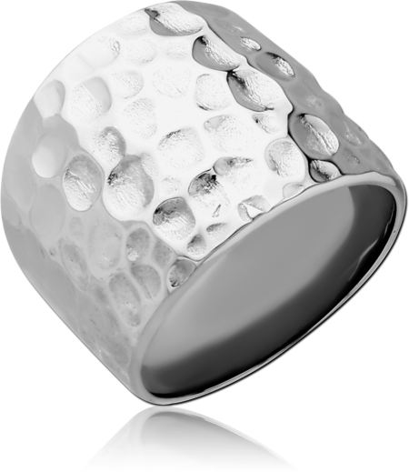 RING WIDE BAND HAMMERED TEXTURE POLISHED EDGE BOLD STATEMENT DESIGN