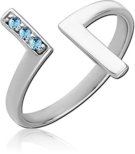 316L SURGICAL STEEL RING OPEN BYPASS WITH BLUE ROUND GEMS