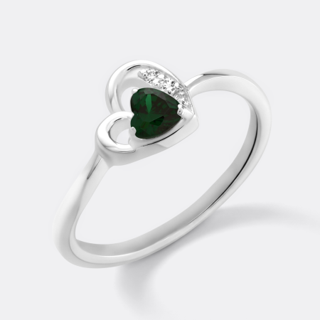 STERLING SILVER 925 RING OPEN HEART GREEN GEM WITH CLEAR ACCENTS