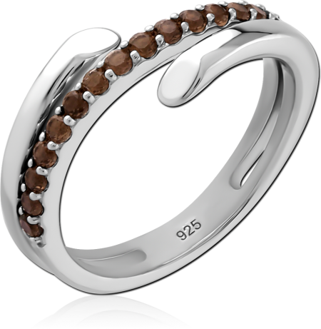 STERLING SILVER 925 RING BYPASS WRAP WITH BROWN PAVE GEM ROW
