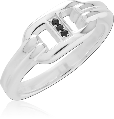 STERLING SILVER 925 RING RECTANGULAR PANEL WITH THREE BLACK GEM ACCENTS