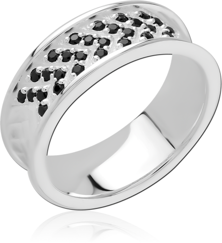 STERLING SILVER 925 RING WIDE BAND LATTICE WITH BLACK GEM INLAY