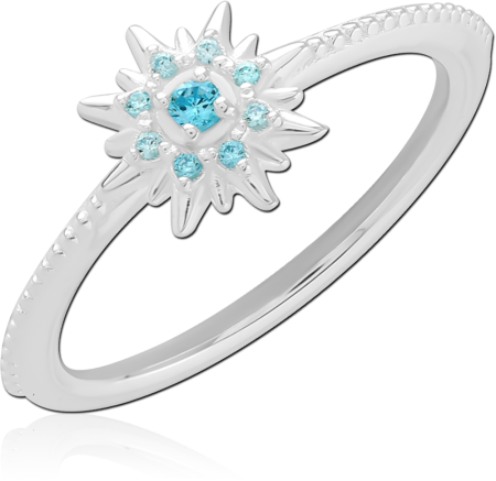 STERLING SILVER 925 RING SUNBURST WITH BLUE CLUSTER GEM HALO CENTERPIECE