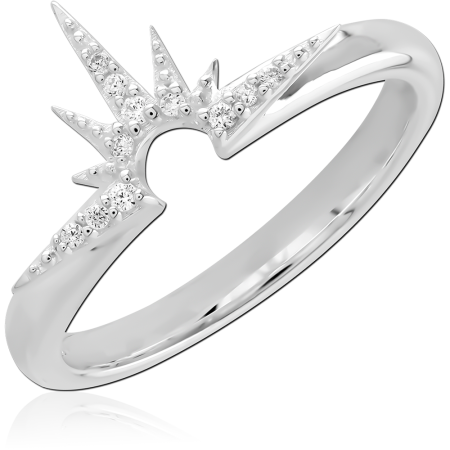 STERLING SILVER 925 RING CHEVRON SUNRAY CROWN WITH CLEAR GEM ACCENTS