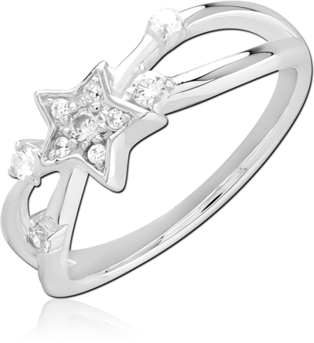 STERLING SILVER 925 RING FIVE-POINT STAR CLUSTER WITH ACCENT CLEAR GEMS