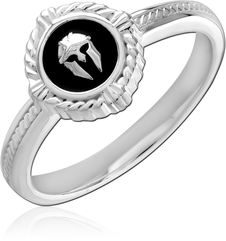 STERLING SILVER 925 RING BLACK INLAY HELMET EMBLEM