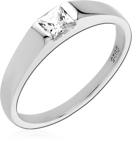STERLING SILVER 925 RING PRINCESS CUT BAR-SET CLEAR SOLITAIRE MINIMAL BAND