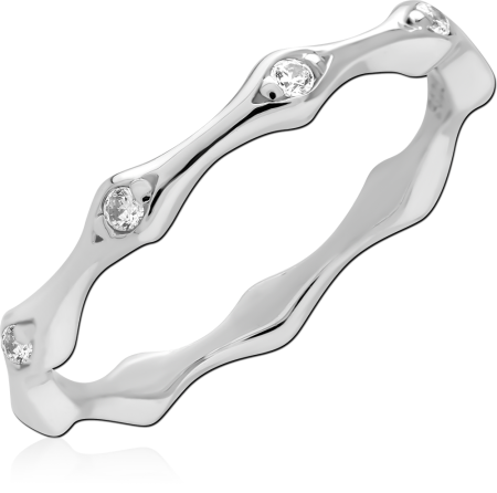 STERLING SILVER 925 RING WAVY BAND WITH SCATTERED BEZEL-SET CLEAR GEMS