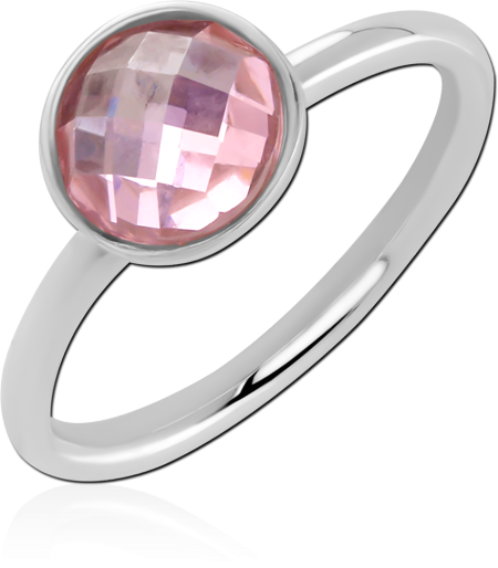 STERLING SILVER 925 RING BEZEL-SET FACETED ROUND STONE SOLITAIRE DESIGN