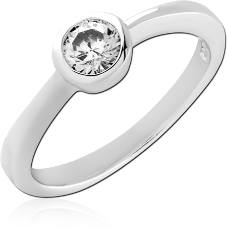 STERLING SILVER 925 RING BEZEL-SET CLEAR ROUND STONE SOLITAIRE MINIMAL BAND