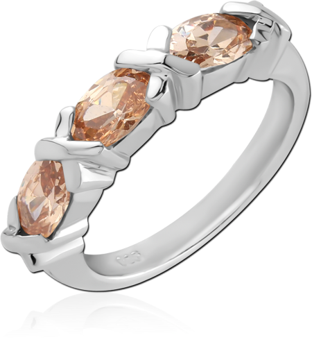 STERLING SILVER 925 RING THREE MARQUISE STONES X-PRONG SETTING BAND