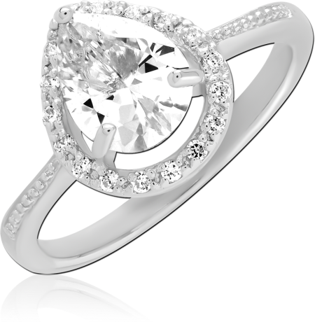 STERLING SILVER 925 RING PEAR-SHAPED CLEAR HALO SOLITAIRE WITH PAVE BAND