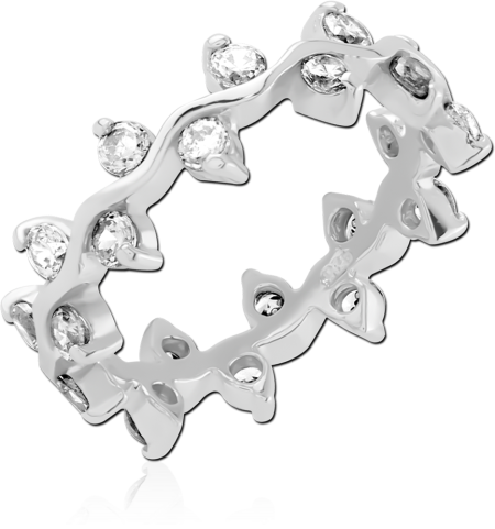 STERLING SILVER 925 RING SCALLOPED ETERNITY BAND WITH ROUND CLEAR GEMS